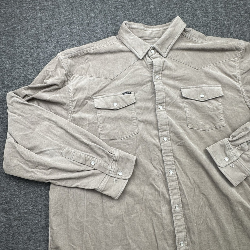 Poncho Corduroy Shirt Mens Sz 3XL Long Sleeve Pearl Snap Western Cowboy Beige